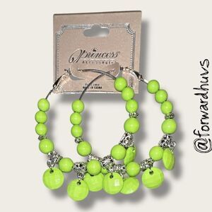 Bundle Sale 3 for $15 | Princess Accessories Neon Green Hoop Earrings – Faceted
